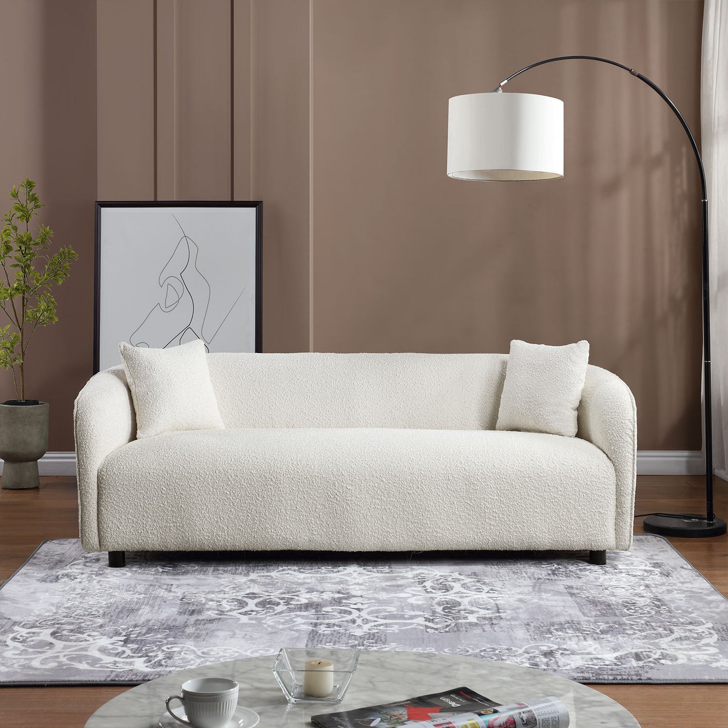 Zenobia Modern Boucle Upholstered Sofa, Beige