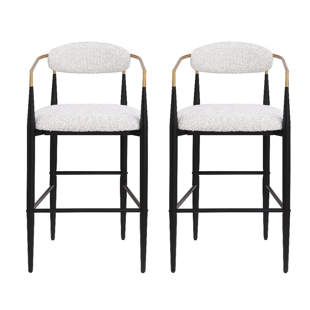 Kovara Beige Bouclé Bar-Height Stools with Black Iron Frame (Set of 2)