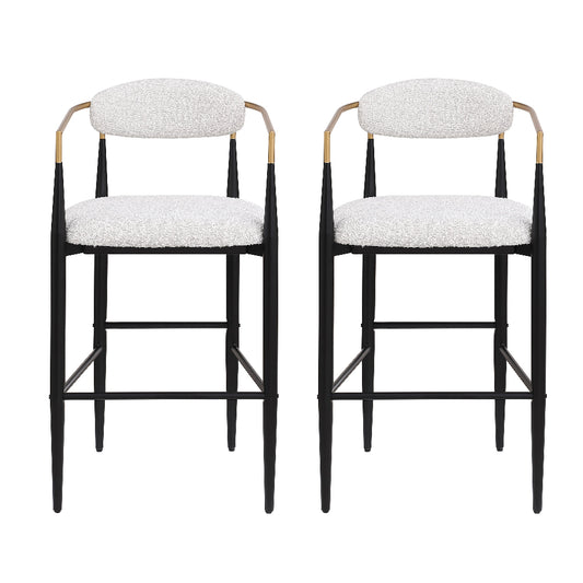 Kovara Beige Bouclé Bar-Height Stools with Black Iron Frame (Set of 2)