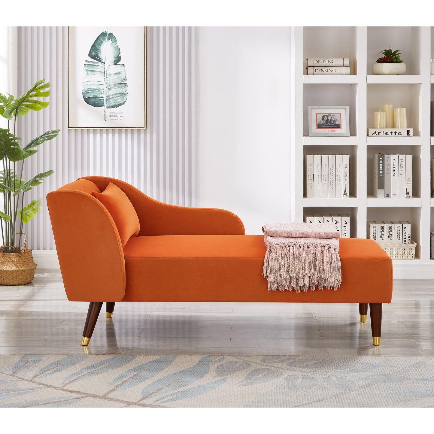 Modern Chaise Lounge Chair Velvet Upholstery (orange) - detail view 3
