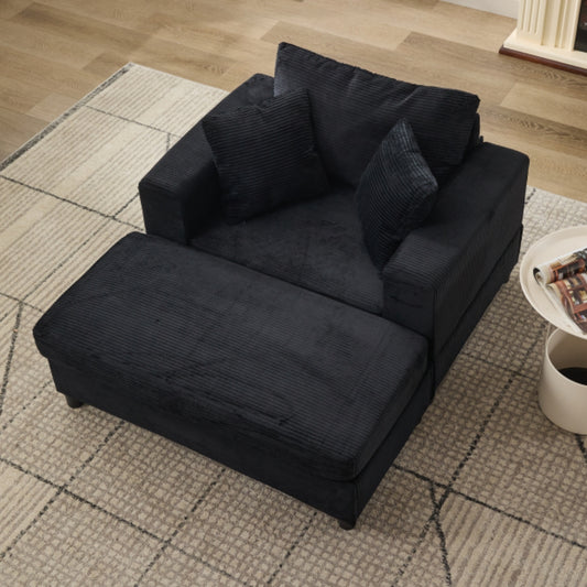 Black Corduroy Chaise Lounge with Removable Ottoman