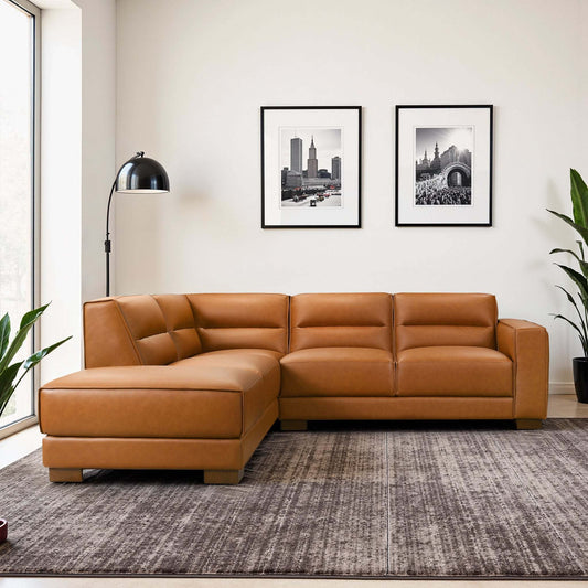 Muncie L-Shaped Sofa with Plush Cushions & Walnut Wood Legs - primary color shot