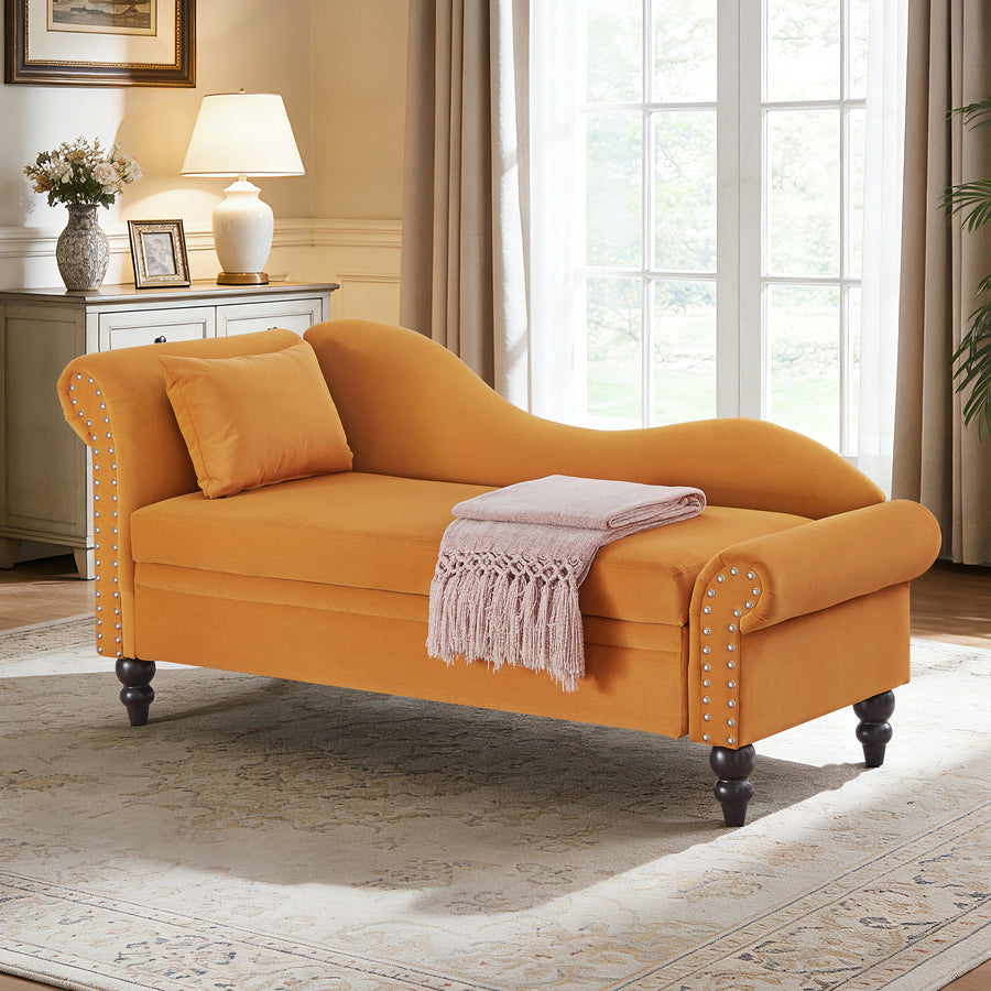 64" Modern Velvet Chaise Lounge - Yellow - primary color shot