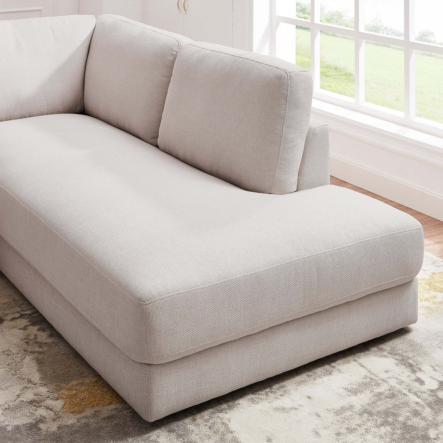 Glander Cozy Sectional Sofa Right Facing Linen Fabric Cream Mid-Century Modern Design - detail view 7