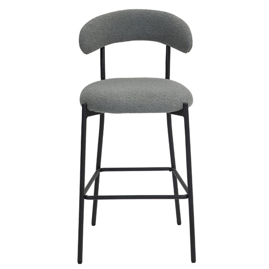Modern Grey Teddy Fabric 26" Counter Height Bar Stool with Black Powder-Coated Base Set of 2 Grey
