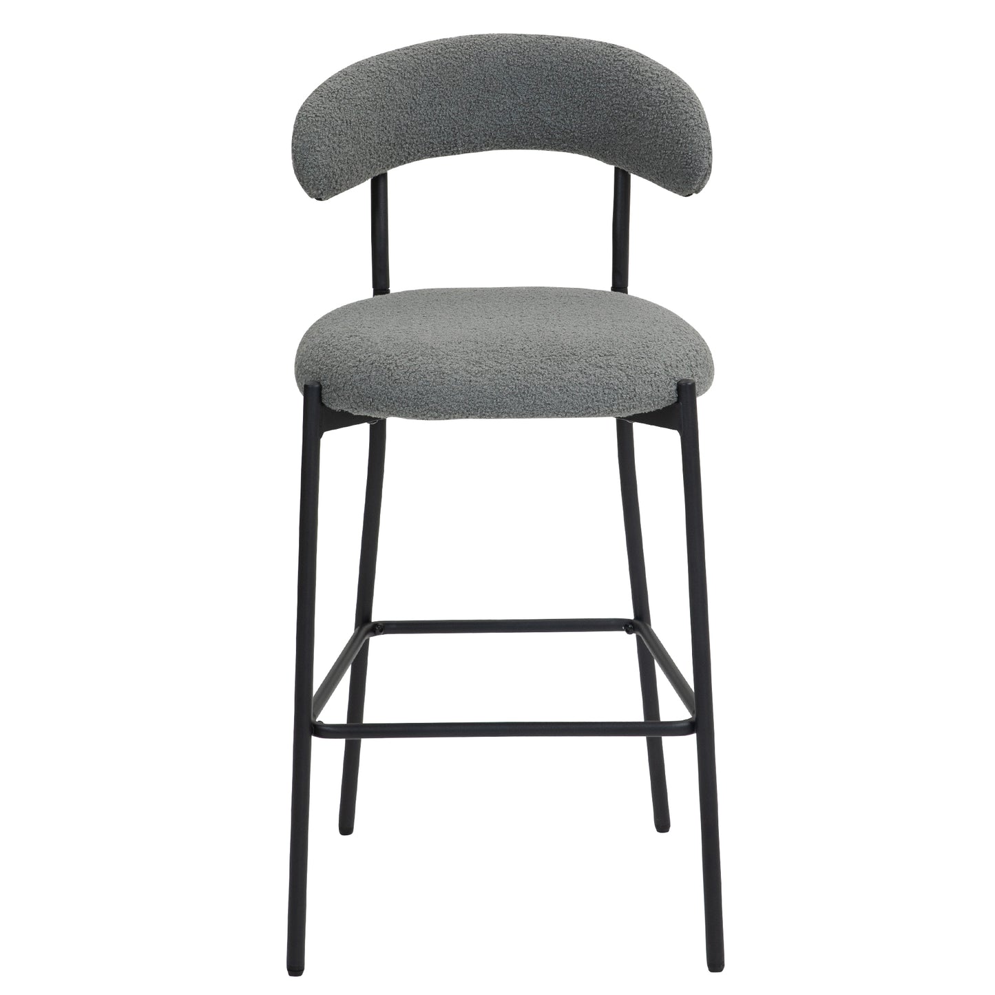 Modern Grey Teddy Fabric 26" Counter Height Bar Stool with Black Powder-Coated Base Set of 2 Grey