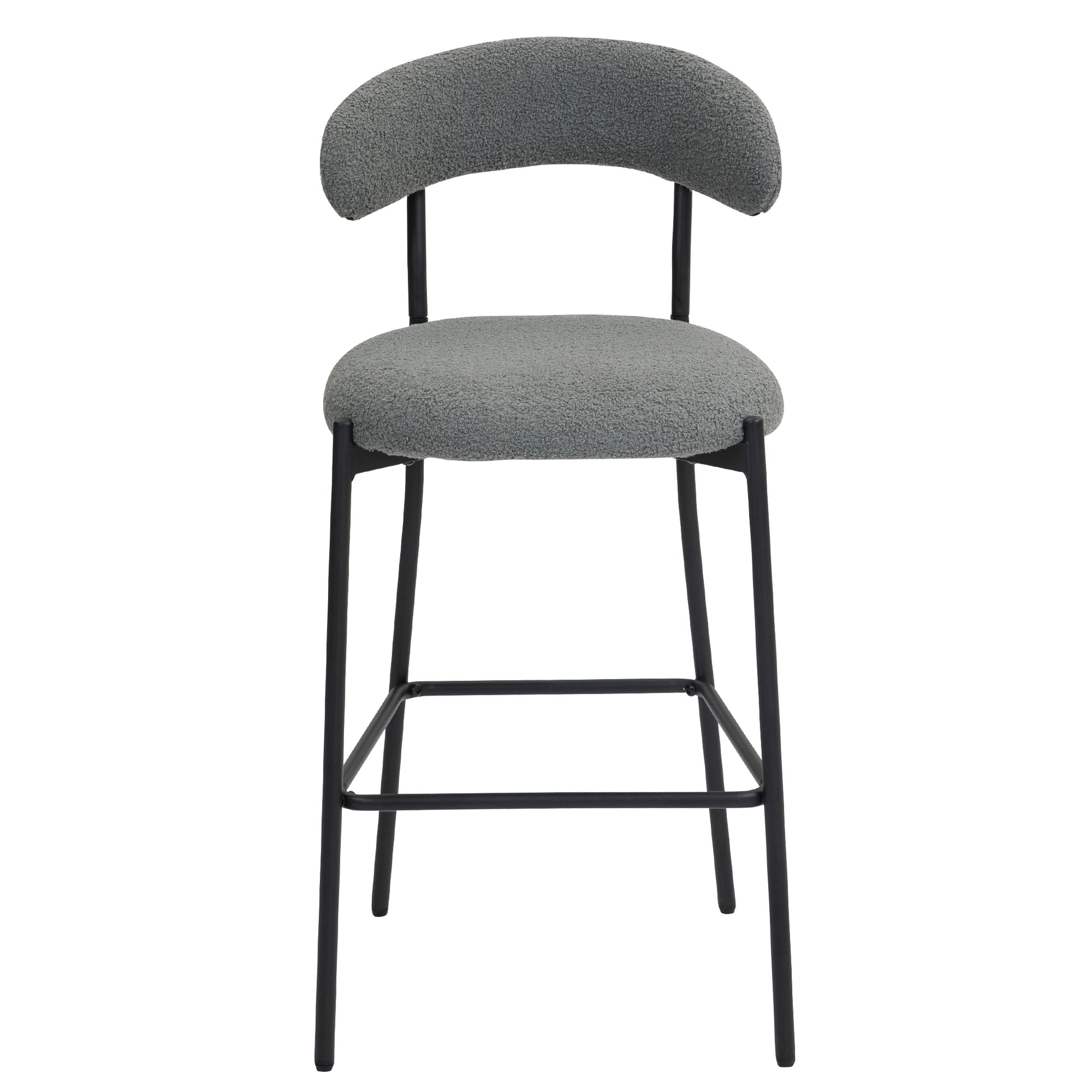 Modern Grey Teddy Fabric 26" Counter Height Bar Stool with Black Powder-Coated Base Set of 2 Grey