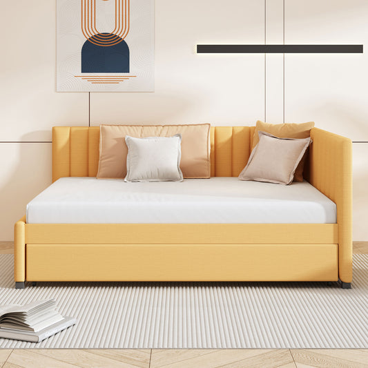 Lavinia Full Size Upholstered Daybed with Trundle, Yellow