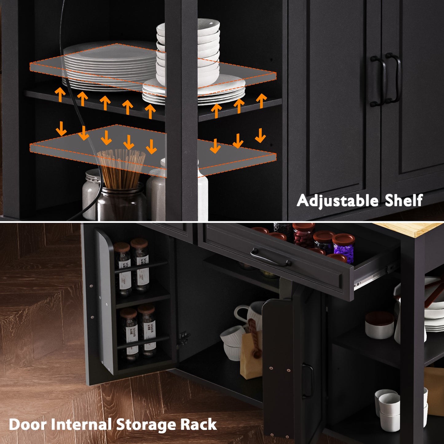 K&k 47" Kitchen Island with Extendable Dining Table - Black - detail view 7