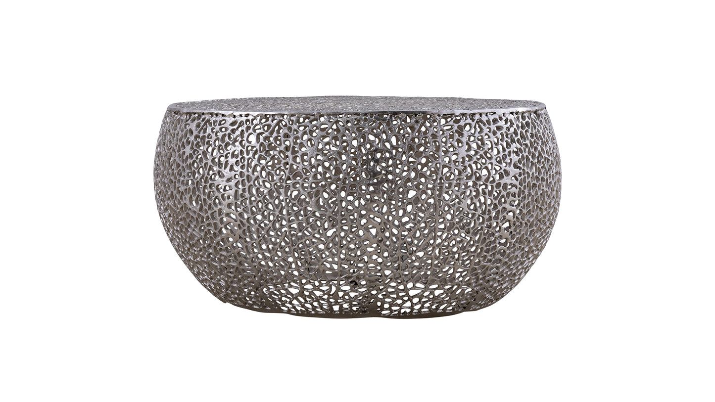 Azriel Round Aluminum Mesh Coffee Table, Silver