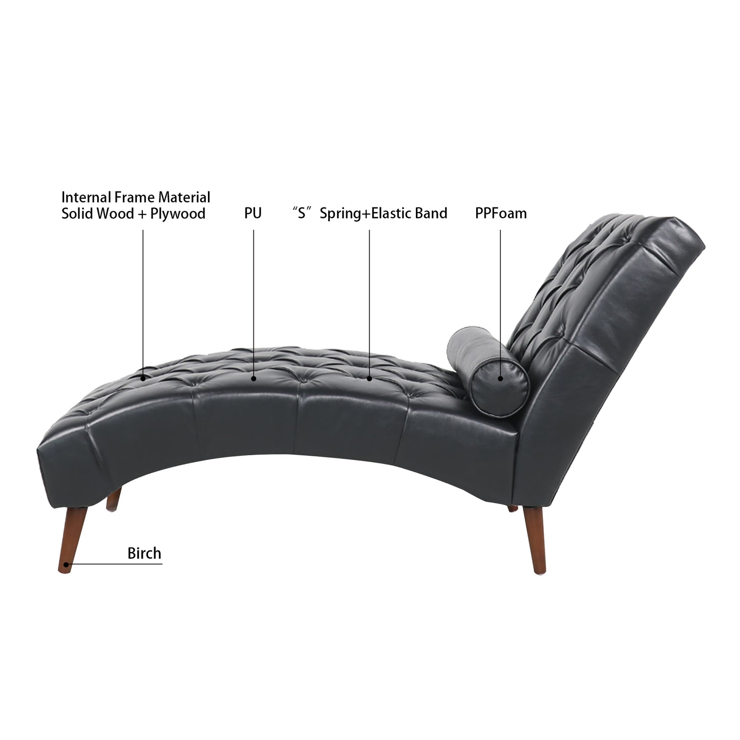 Upholstered Chaise Lounge - Black - detail view 8