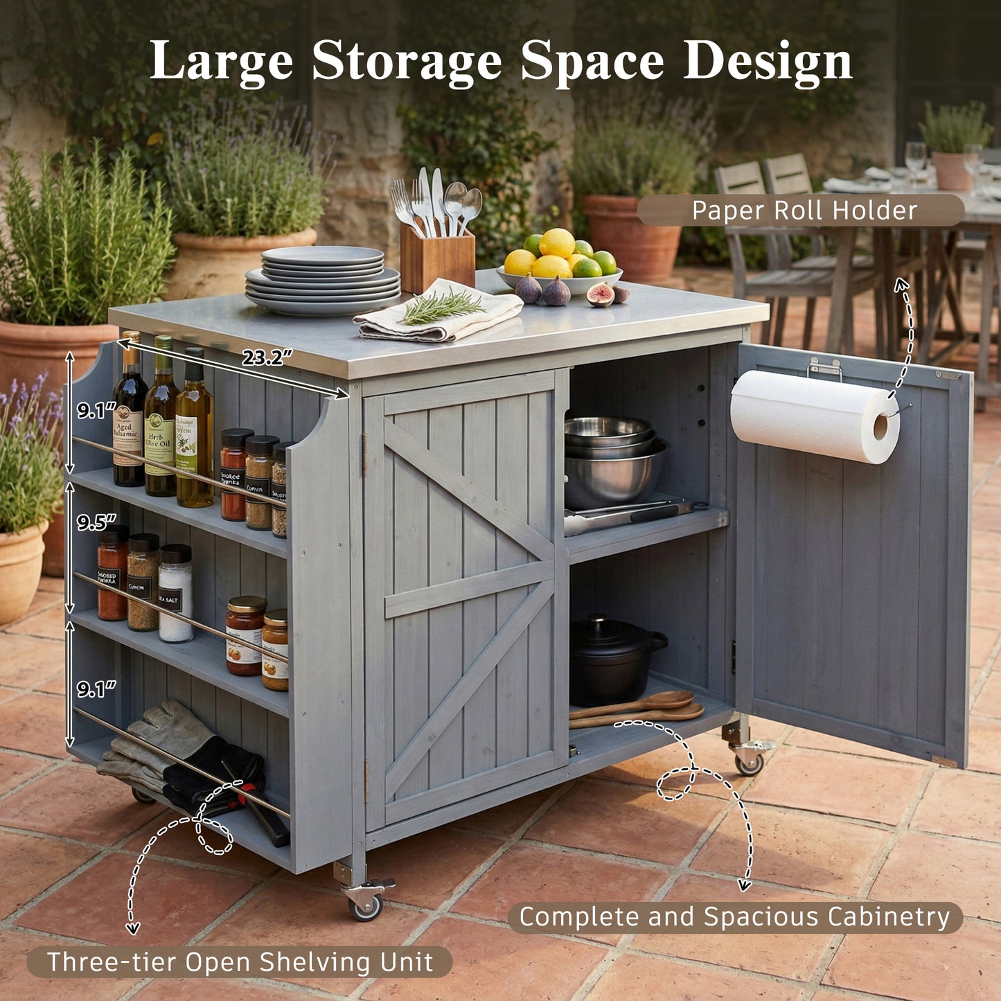 K&k 42.1' Outdoor Kitchen Island with Side Shelf - Grey & Blue - detail view 4