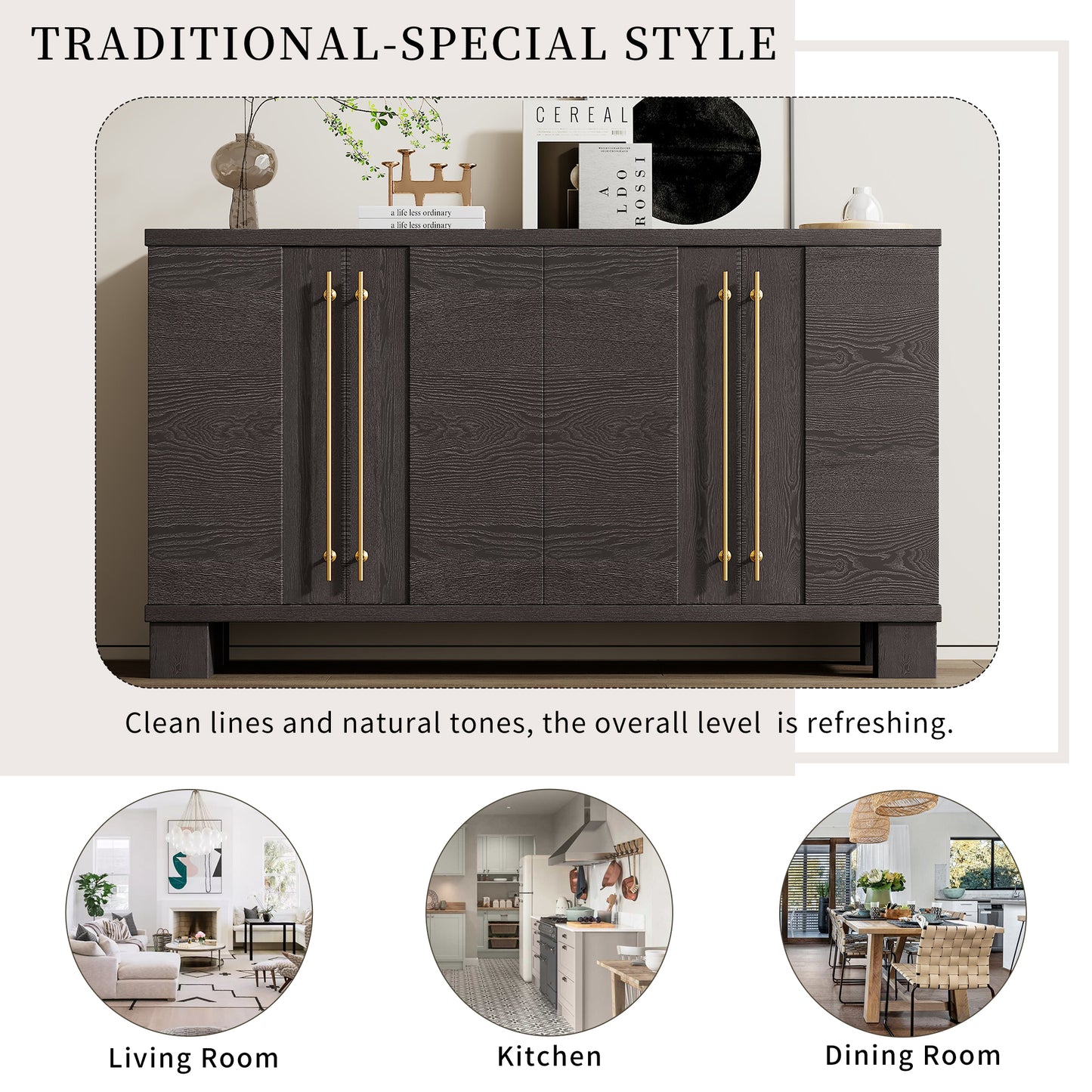TREXM Sideboard Buffet Cabinet with Storage - Taupe - detail view 5