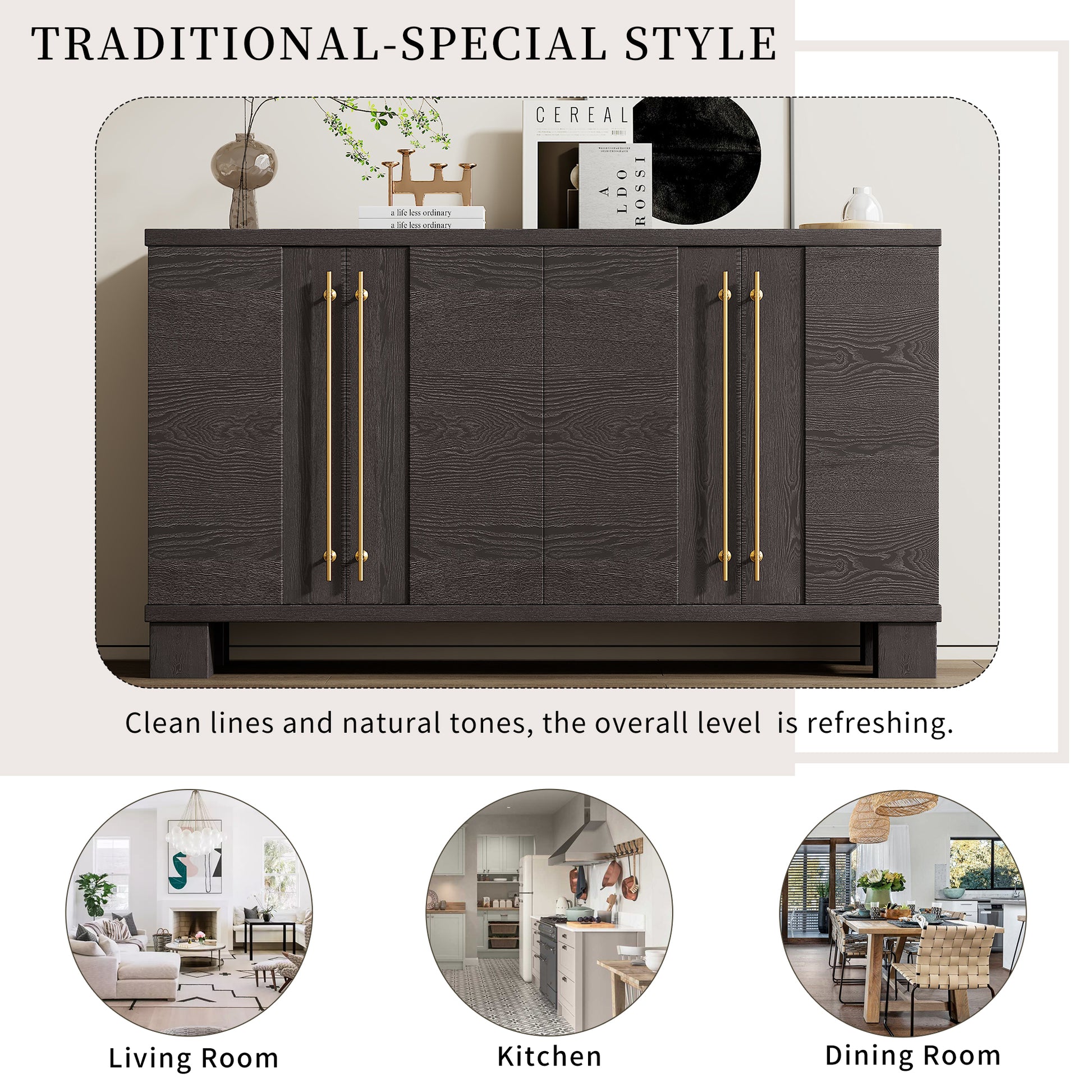 TREXM Sideboard Buffet Cabinet with Storage - Taupe - detail view 5