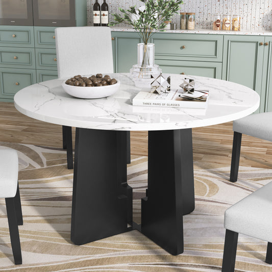 Round Dining Table for 4, 43-Inch Faux Marble Top, Mid-Century Modern Round Dining Table for Cafes, Restaurants, Bars, Home Offices and Conference - primary color shot