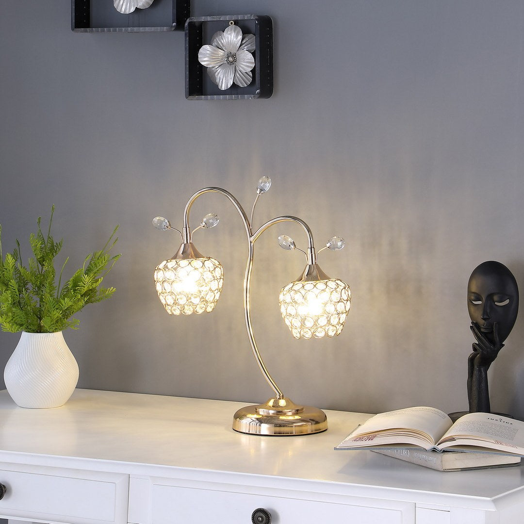 17.25' Rose Gold 2-Floral Bell Glam Metal Table Lamp