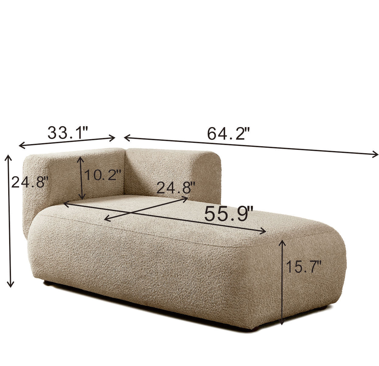 Upholstered Chaise Lounge - Camel - detail view 8