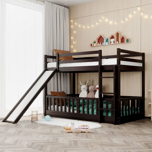 Augusta Twin Over Twin Bunk Bed with Slide and Ladder,Espresso