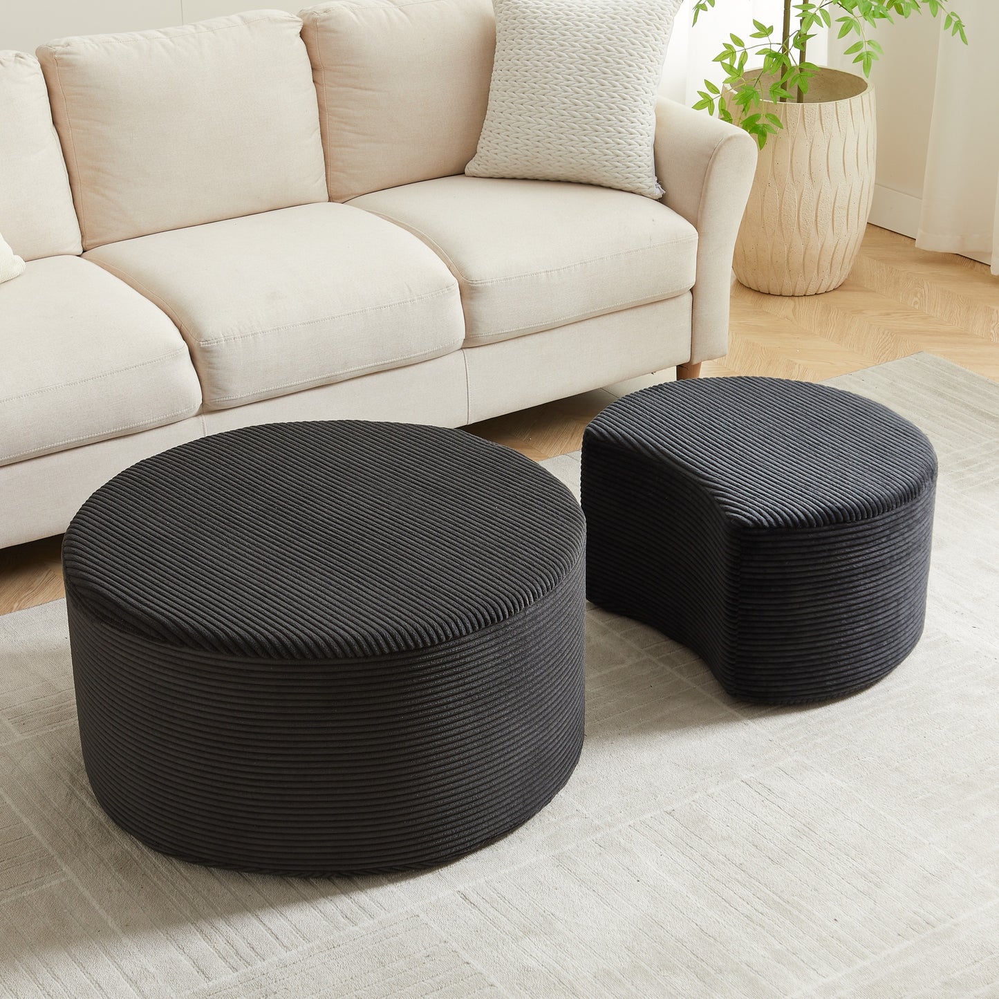 Black Corduroy Nesting Tables with Black Legs - detail view 5