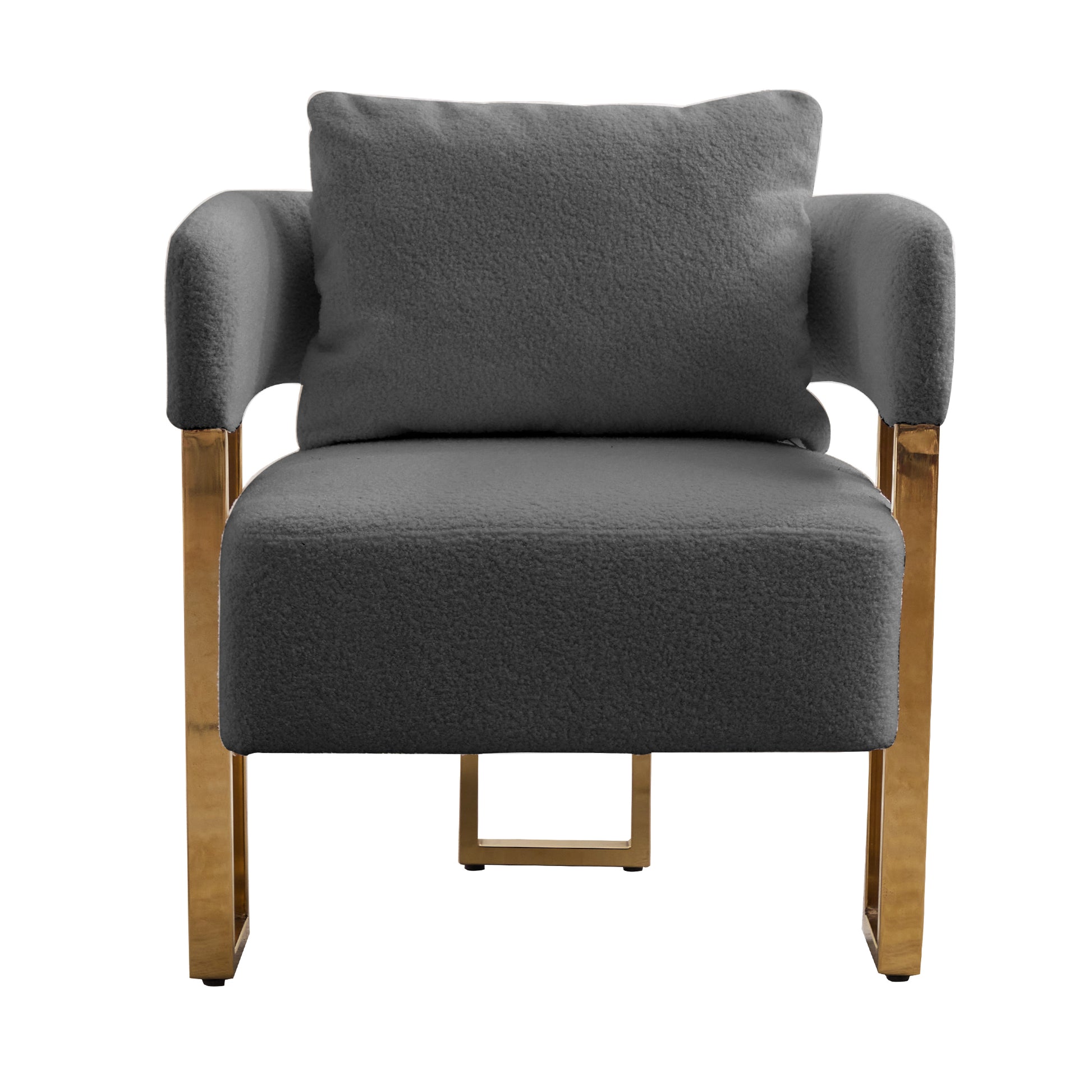 Grey Bouclé Steel Frame Accent Chair with Gold Legs - primary color shot