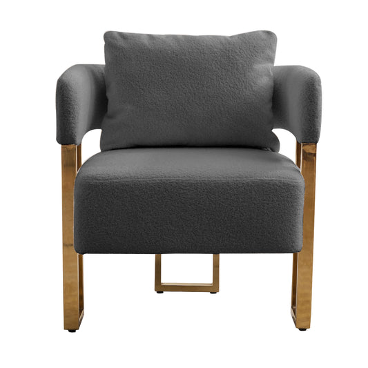 Grey Bouclé Steel Frame Accent Chair with Gold Legs - primary color shot