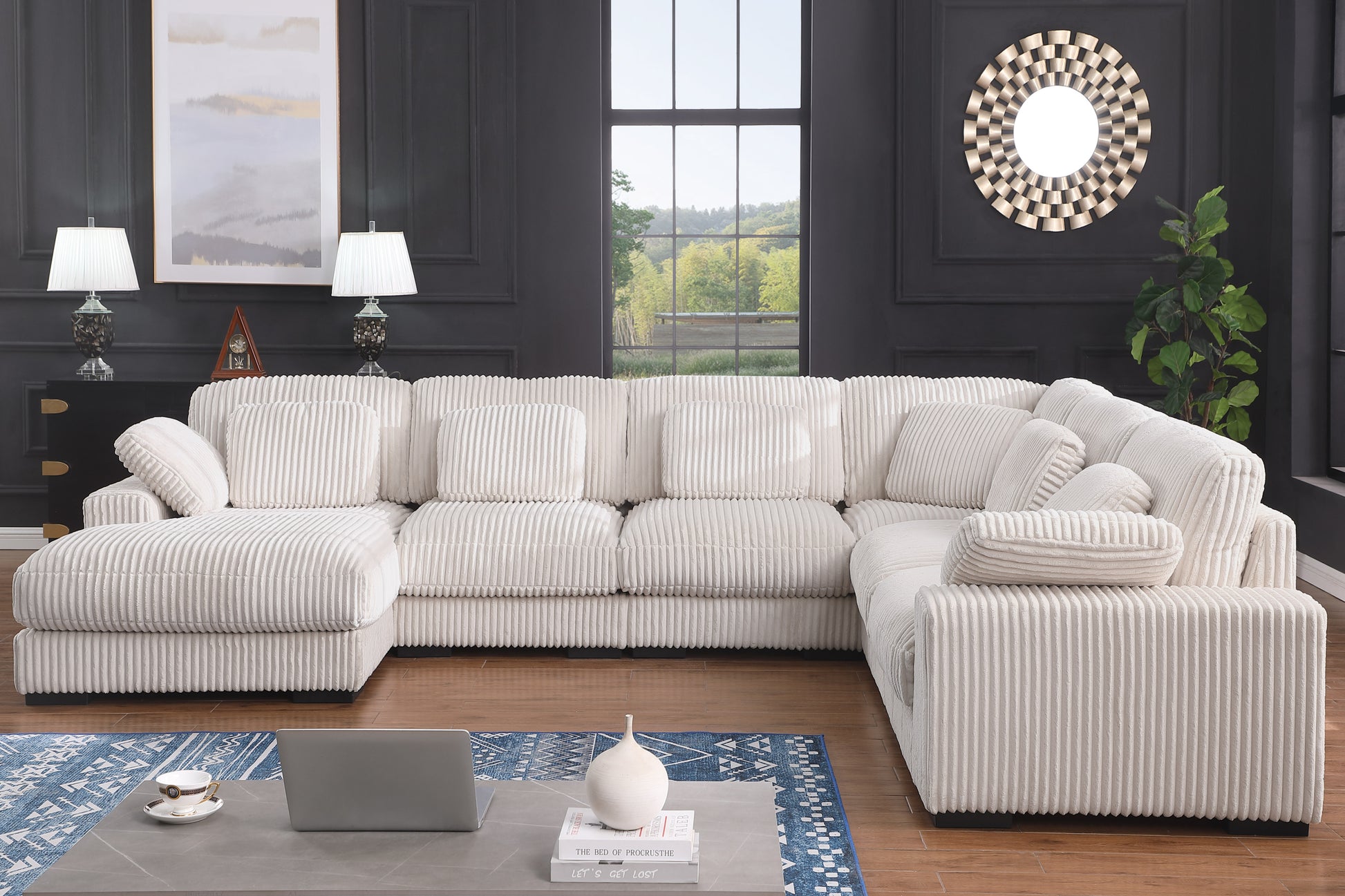Nadine 155.5'W Beige Corduroy Modular Corner Sectional Sofa with Left-Facing Chaise - detail view 3