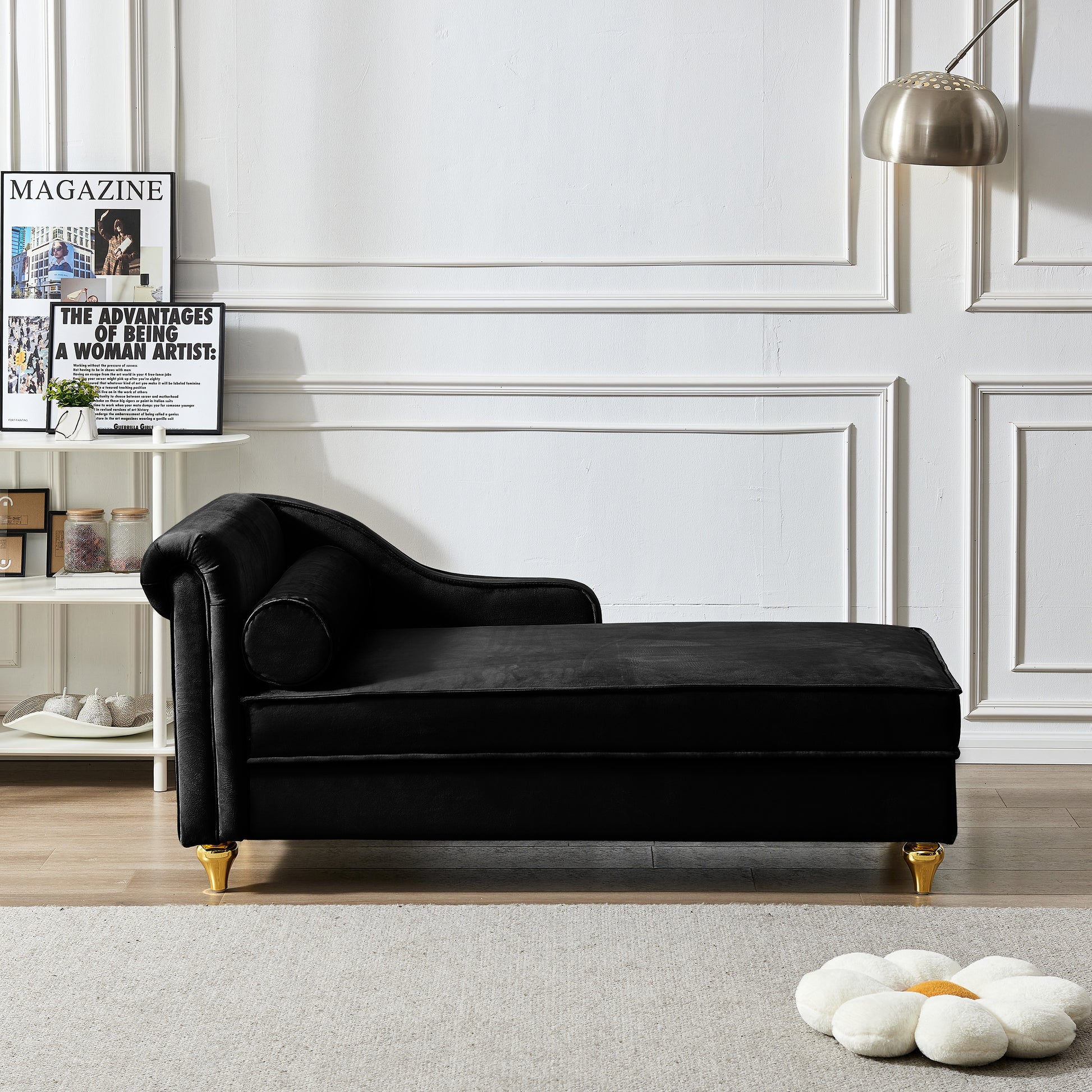 Modern Upholstery Chaise Lounge Chair with Storage Velvet (black) - detail view 3