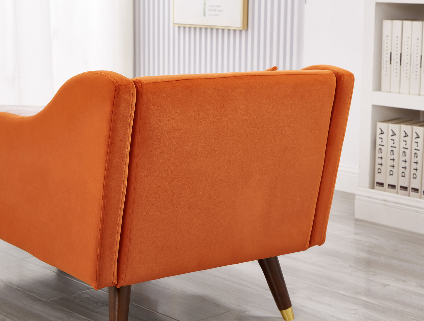 Modern Chaise Lounge Chair Velvet Upholstery (orange) - detail view 6