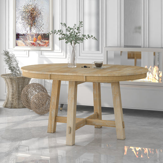 Gia Round Extendable Dining Table with 16' Leaf Wood - Natural - detail view 2