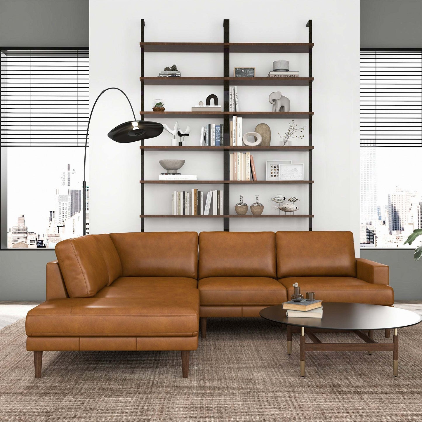 Corbin Left-Facing Tan Leather Sectional Sofa - primary color shot