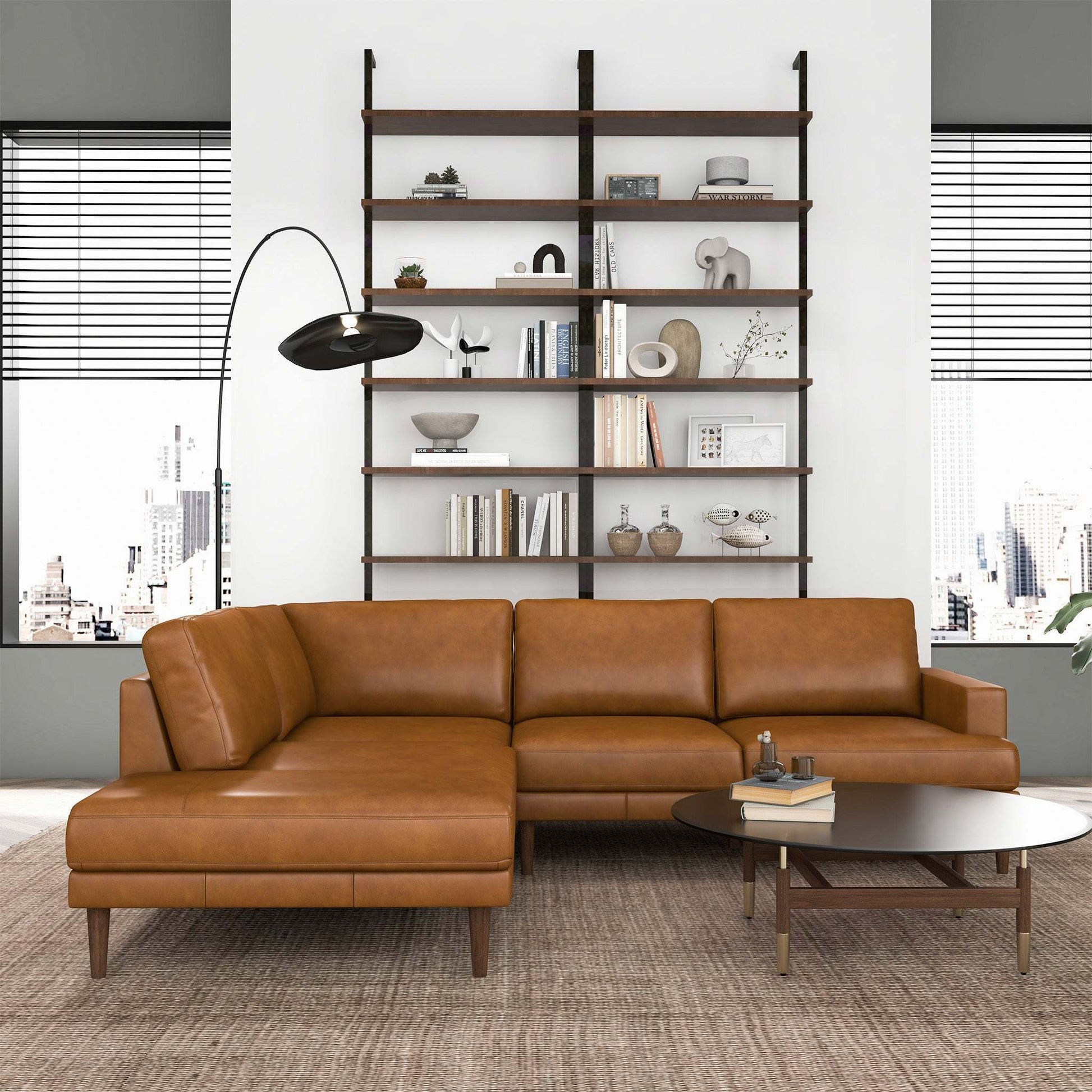 Corbin Left-Facing Tan Leather Sectional Sofa - primary color shot