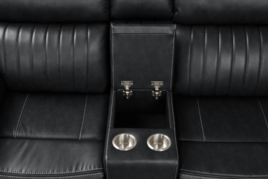 Modern Style Recliner Sectional Sofa made with Wood in Black - detail view 2