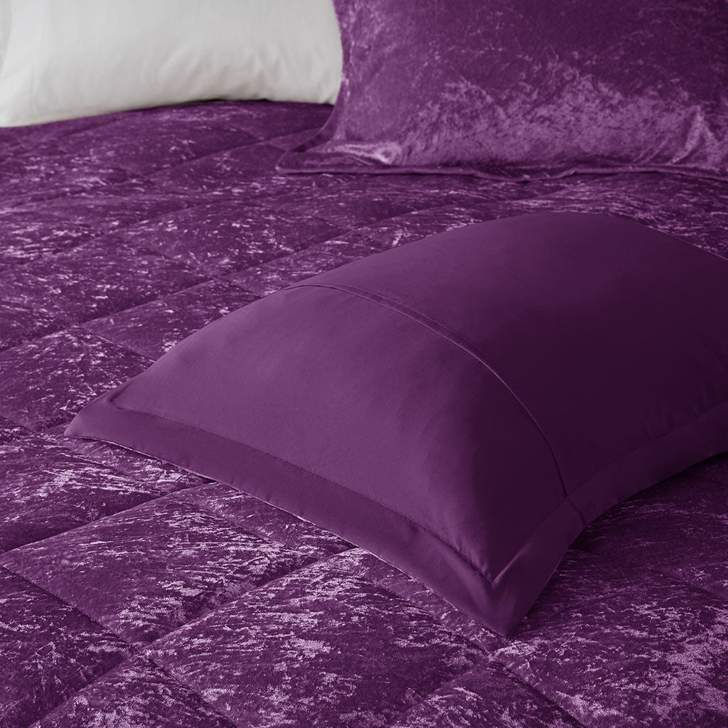 Purple Velvet Comforter Set with Throw Pillow
