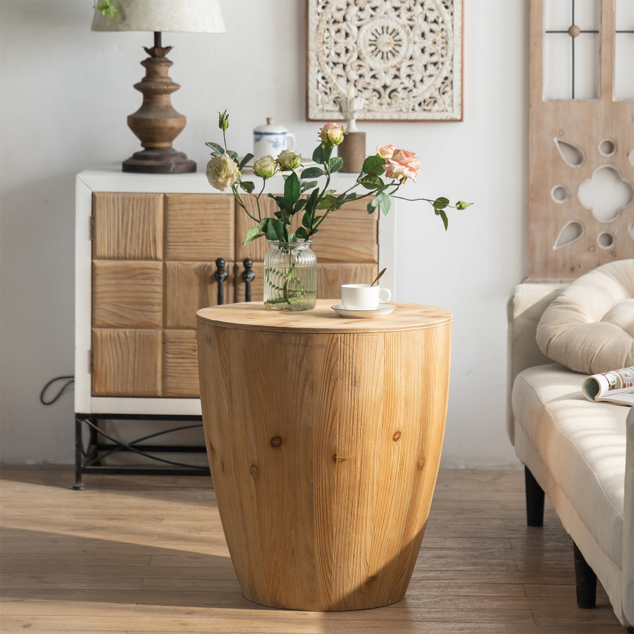 Vintage Style Barrel Coffee Table with Storage in Natural Finish - detail view 2