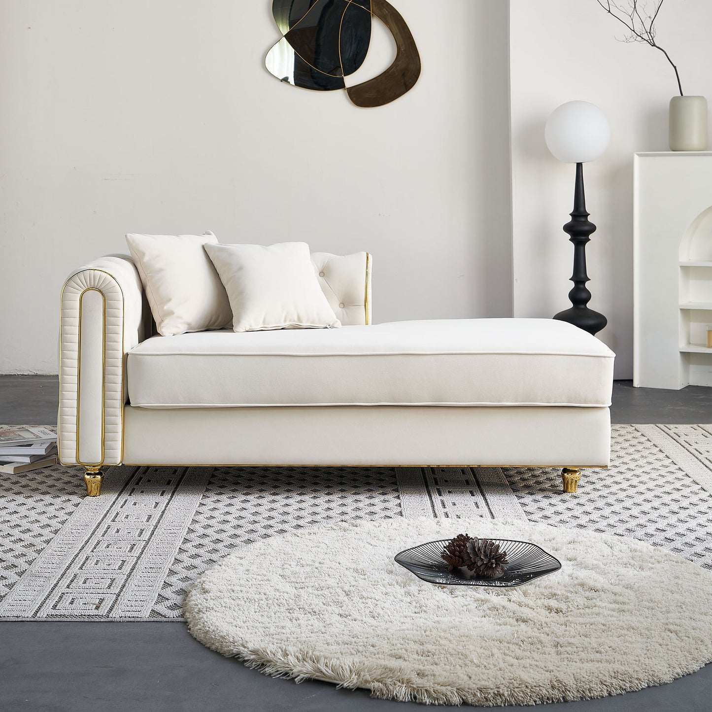 67" W Velvet Chaise Lounge - Beige - detail view 4