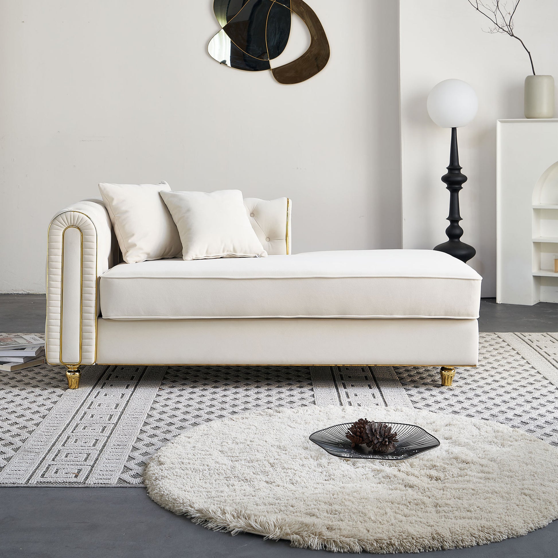 67" W Velvet Chaise Lounge - Beige - detail view 4