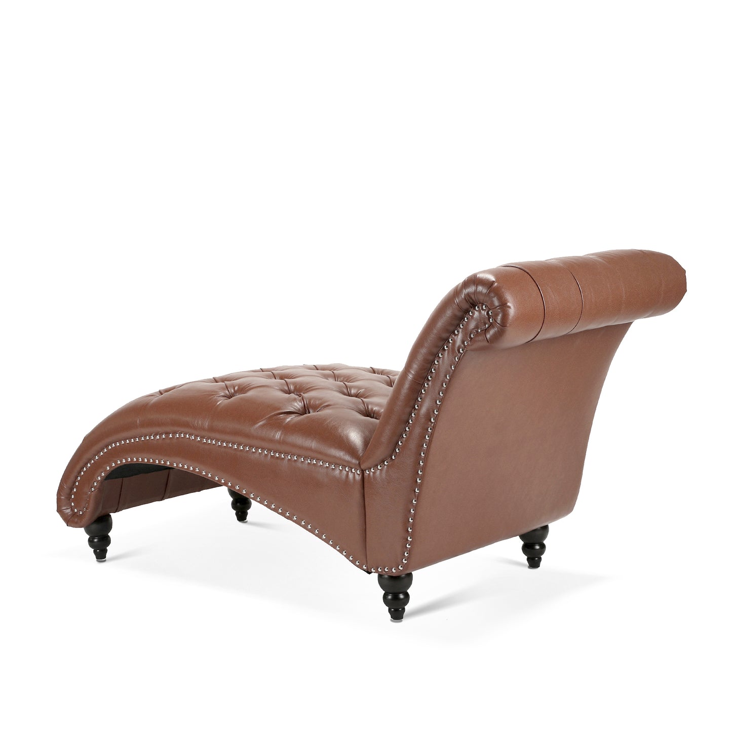 Brown PU Tufted Armless Chaise Lounge with Foam Seating & Birch Legs - detail view 6