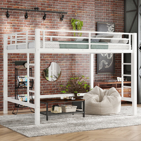 Queen Size Metal Loft Bed - White - primary color shot