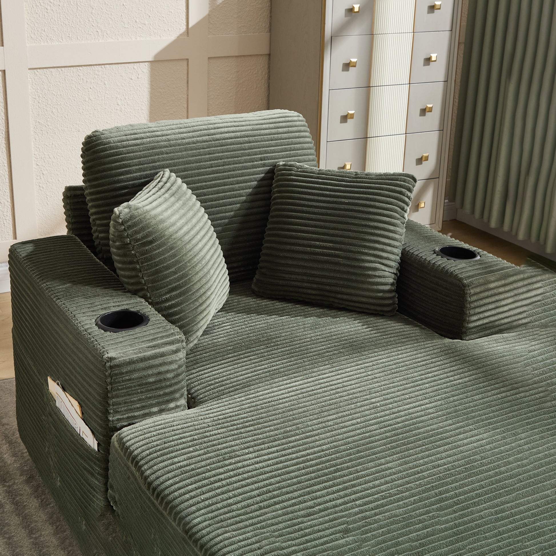 [new]corduroy Upholstered Chaise Lounge Sofa - Green - detail view 6