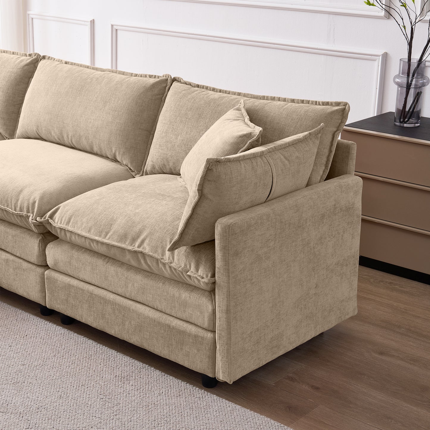 105' Modular Sectional Couch,Upholstered Soft Chenille Fabric Sofa,3 Seater with Ottoman L Shape Sofa Coffee - detail view 7