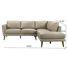 Benson Beige Leather Sectional Sofa with Right Facing Chaise Mid-Century Modern Design - detail view 3