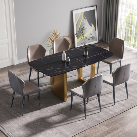 Elara Modern 70.8" Artificial Stone Dining Table, Black & Gold