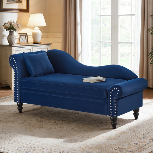 64" Modern Velvet Chaise Lounge - Navy & Blue - primary color shot