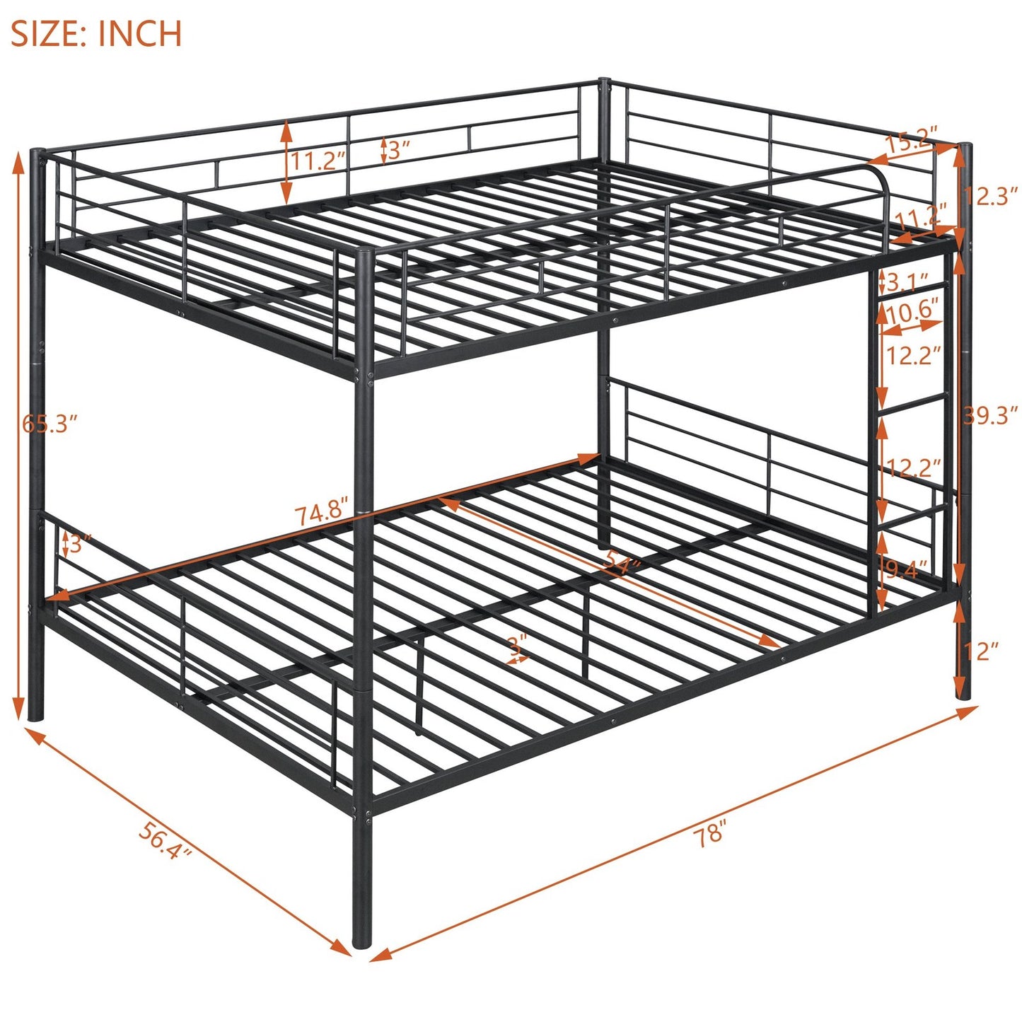 Teddy Full Over Full Metal Bunk Bed, Black
