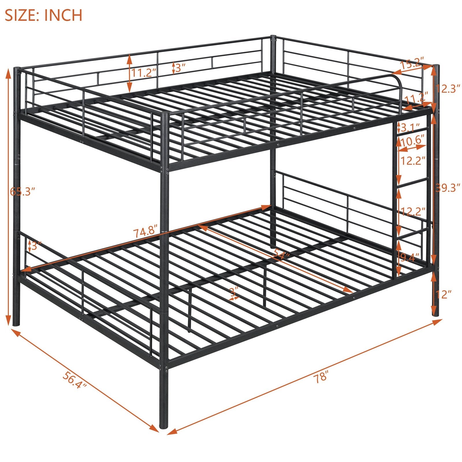 Teddy Full Over Full Metal Bunk Bed, Black