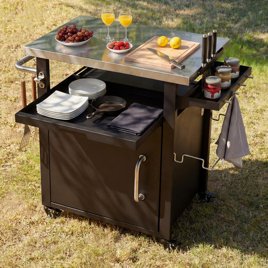 K&k 39.5' Outdoor Grill Cart with Storage Cabinet - Black - primary color shot
