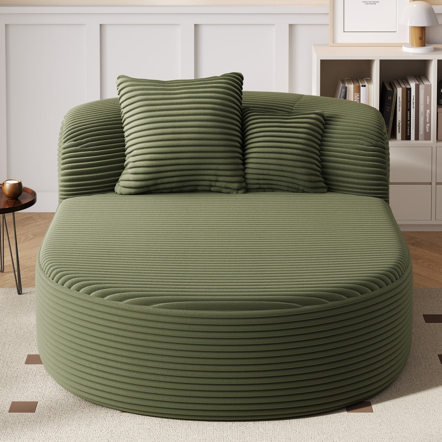 Modern Chaise Lounge Sofa Boneless Couch with Two Supportive Pillows - Green - detail view 6
