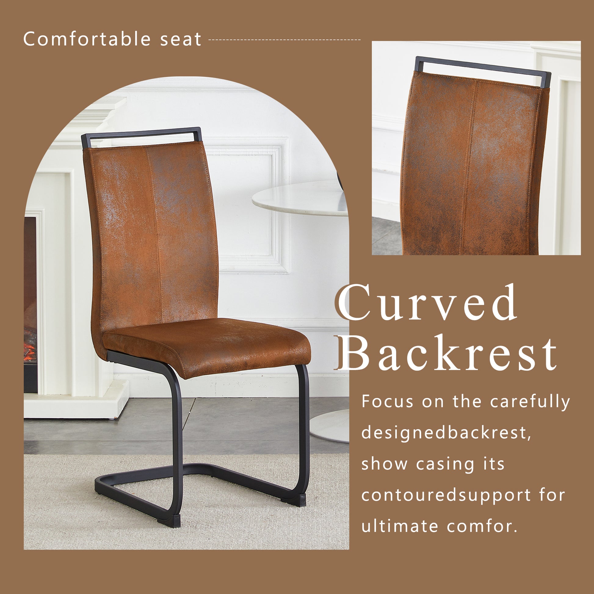 Black Upholstered Fabric Steel Frame Dining Chairs with Black Legs (set of 2) - detail view 6
