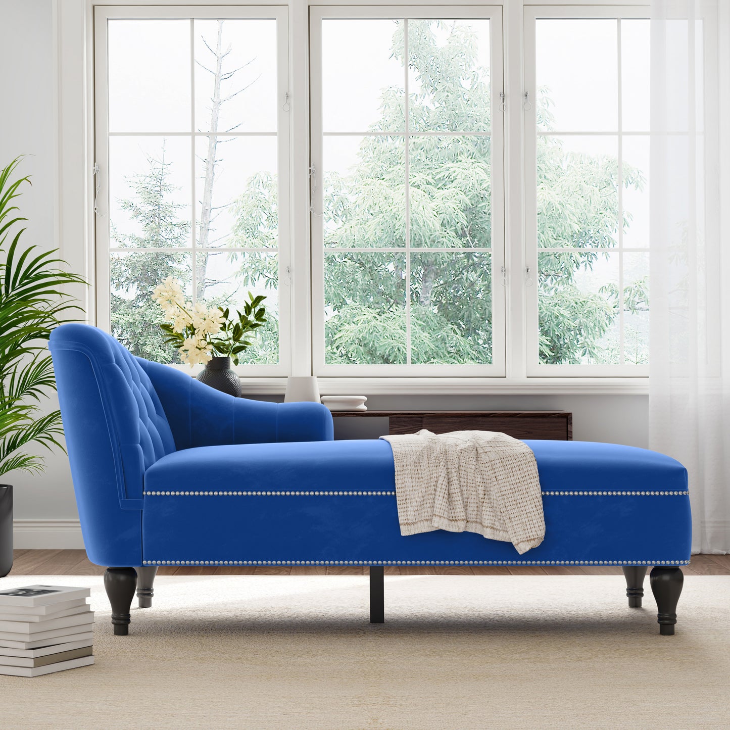58" Velvet Chaise Lounge - Blue - detail view 4