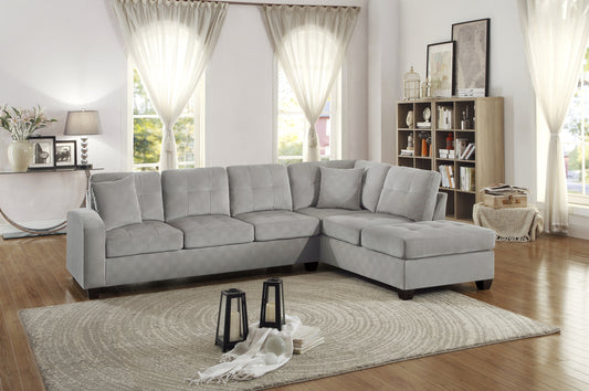 2-Piece Reversible Sectional with Chaise Tufted Detail Taupe Microfiber Upholstered Modern Living Room Furniture - primary image